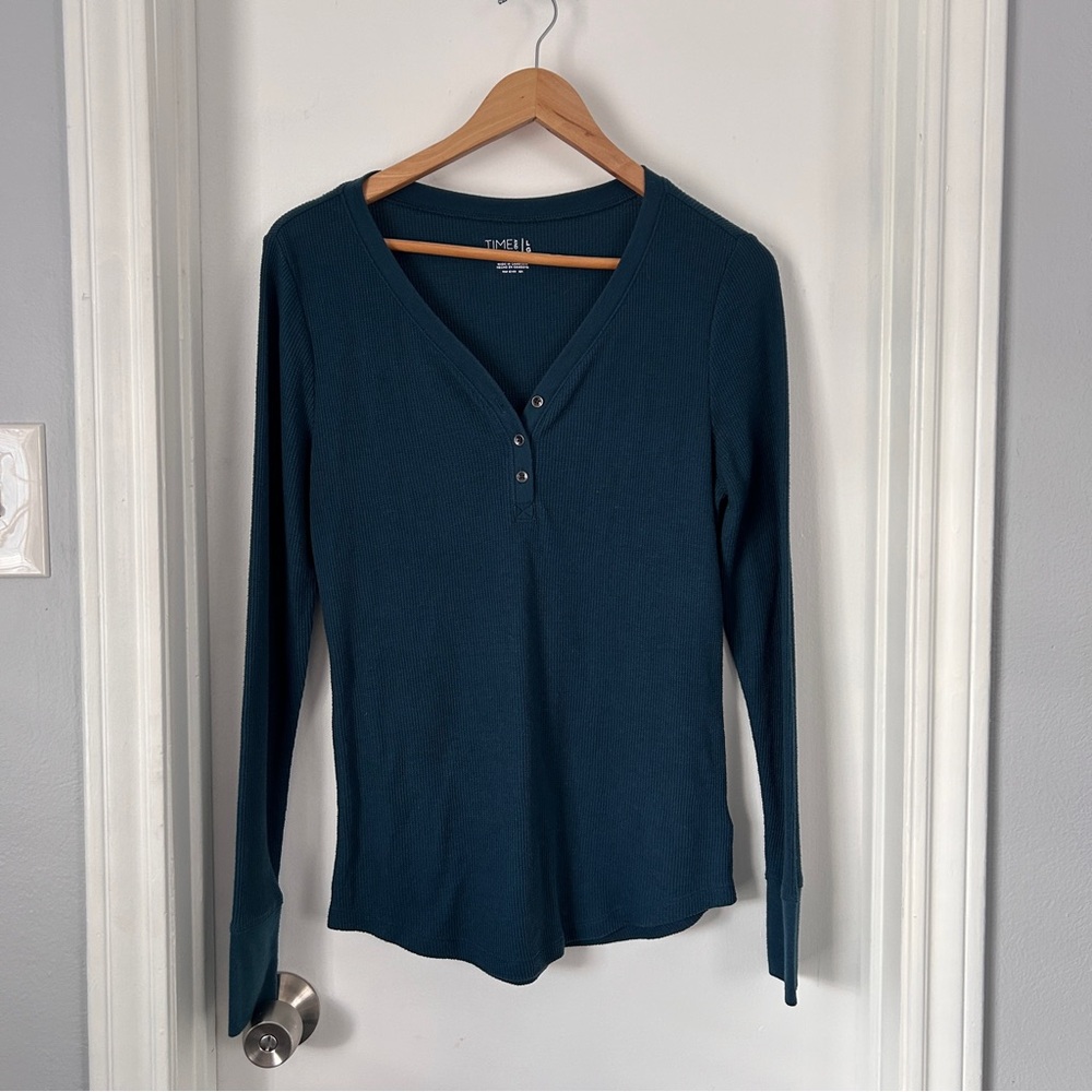 Time and Tru Deep Teal Long Sleeve Henley Top